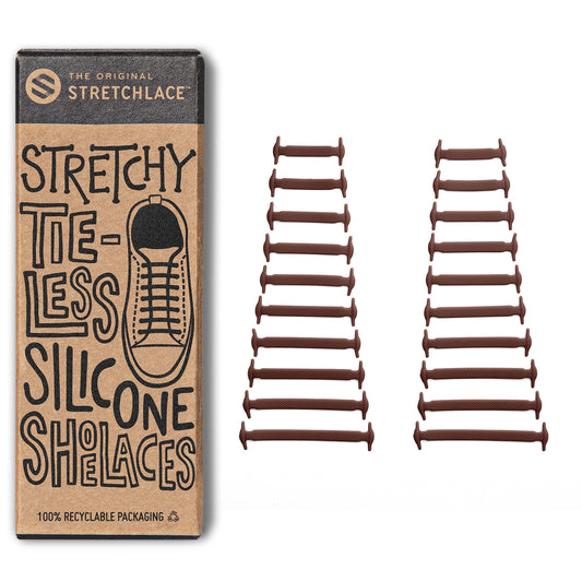 Brown Stretchy Tieless Silicone Elastic Shoelaces | 20 Straps