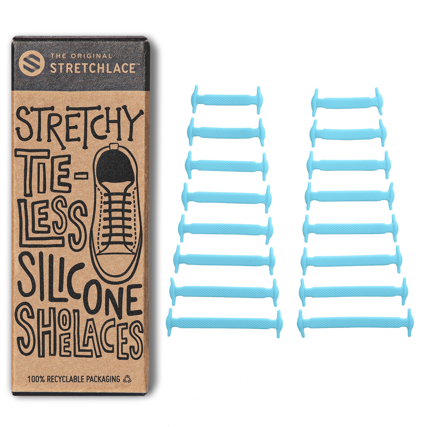 Light Blue Stretchy Tieless Silicone Elastic Shoelaces | 16 Straps