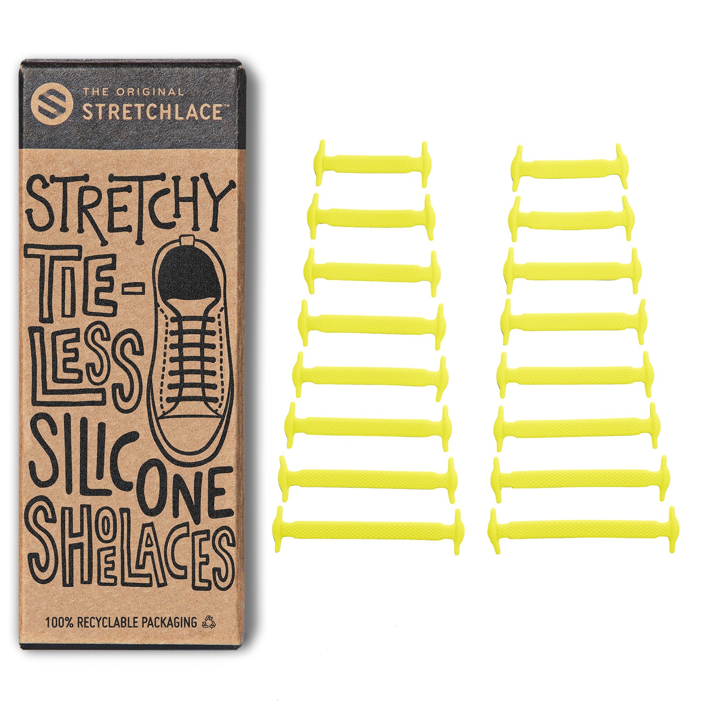 Yellow Stretchy Tieless Silicone Elastic Shoelaces | 16 Straps