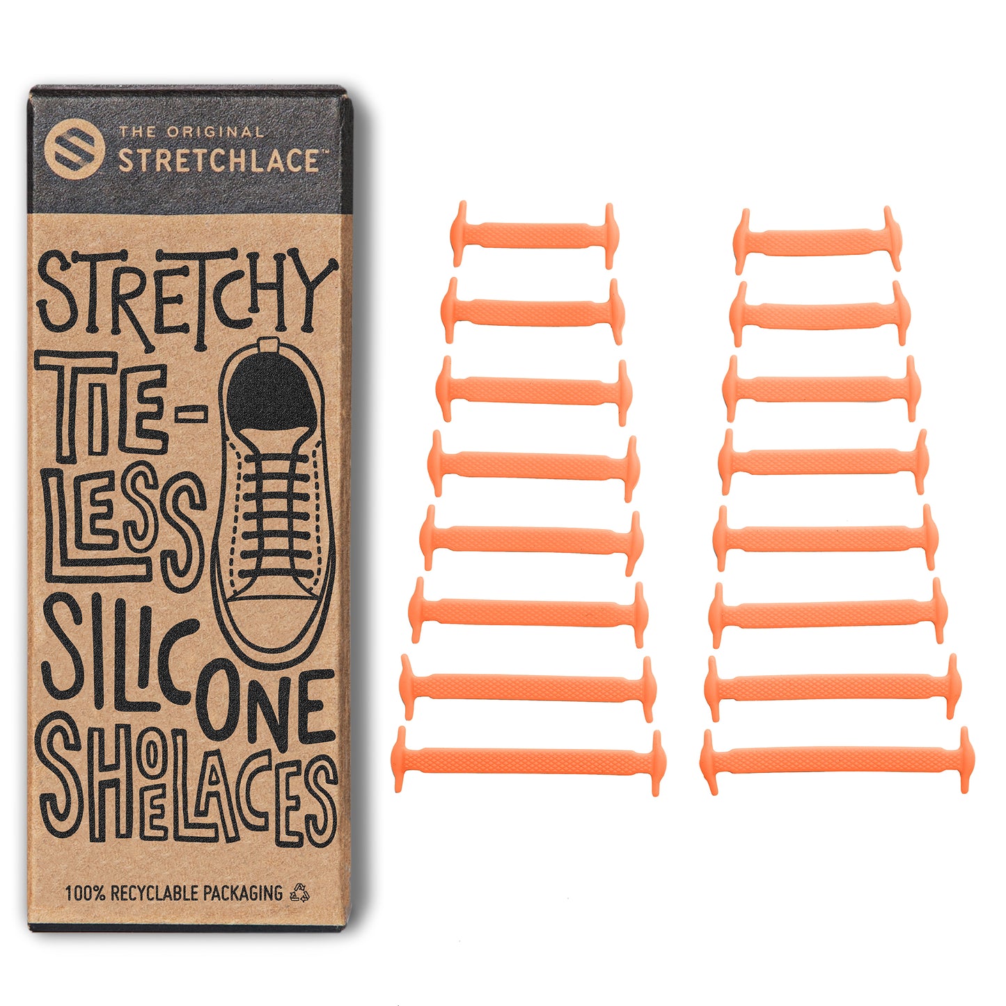 Orange Stretchy Tieless Silicone Elastic Shoelaces | 16 Straps