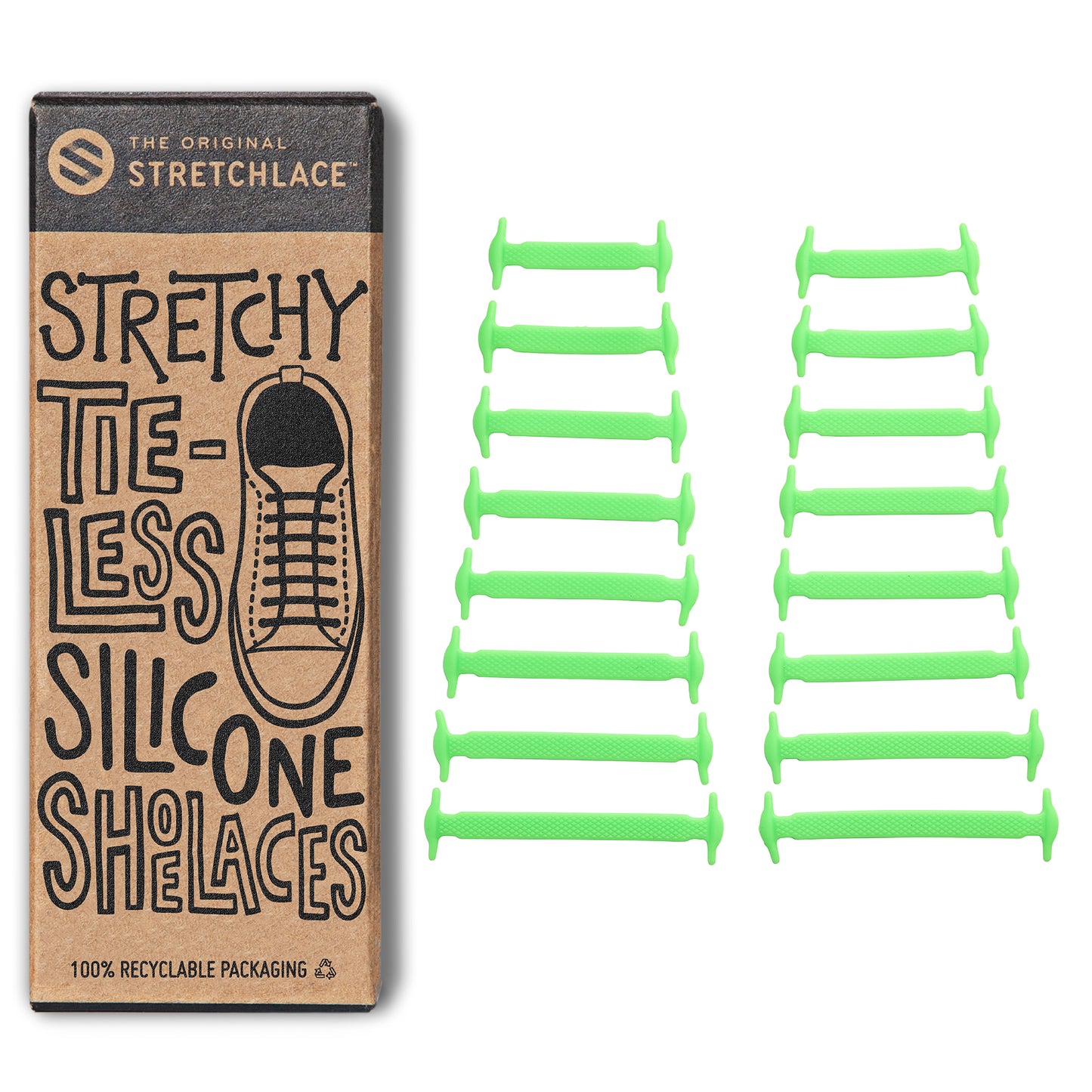 Green Stretchy Tieless Silicone Elastic Shoelaces | 16 Straps