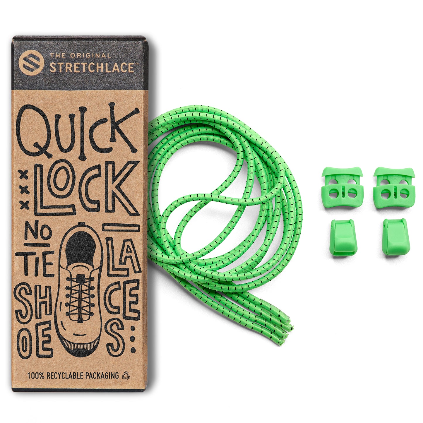 Green Quick Lock No Tie Elastic Shoelaces