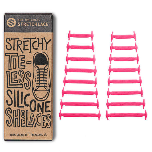 Pink Stretchy Tieless Silicone Elastic Shoelaces | 16 Straps