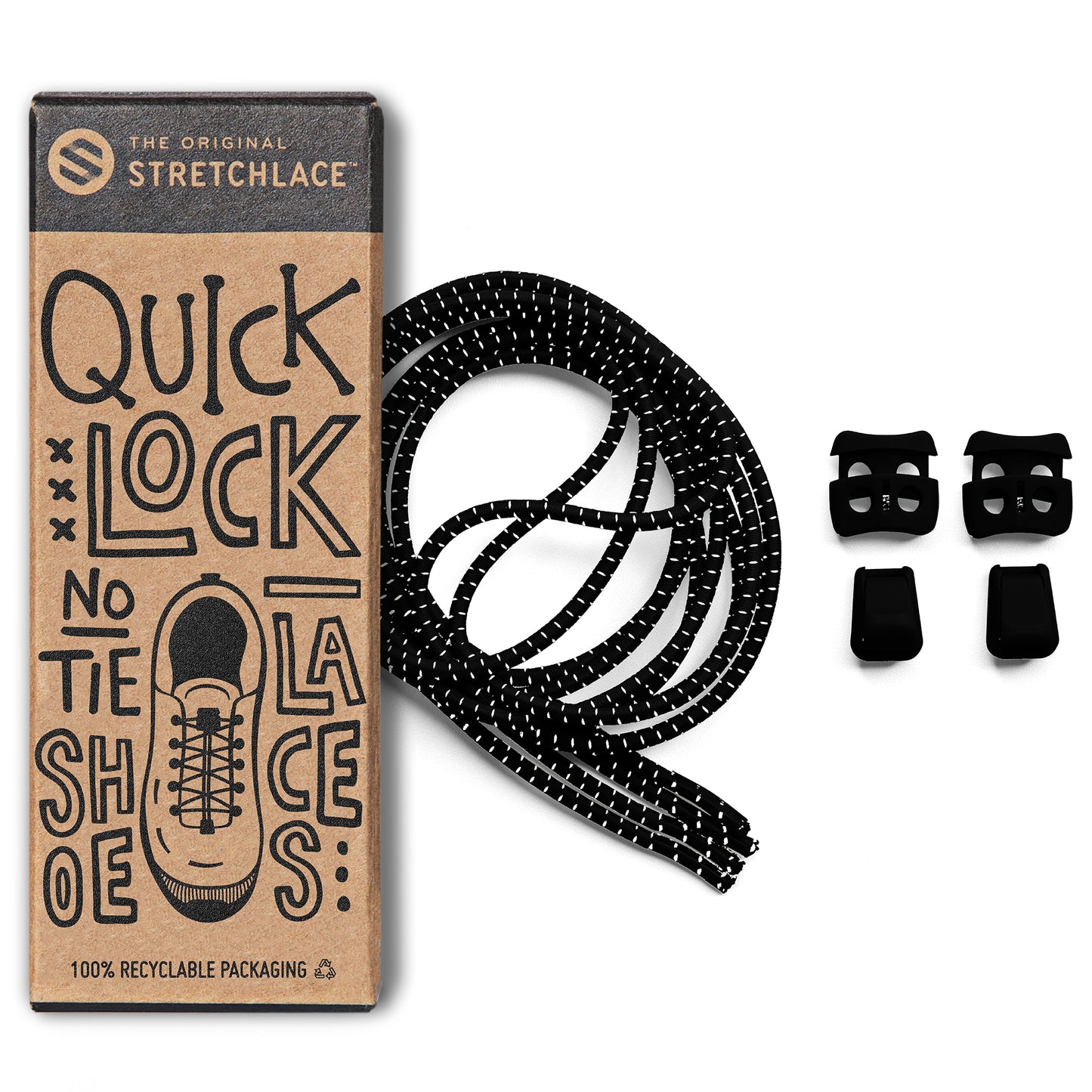 Black Quick Lock No Tie Elastic Shoelaces