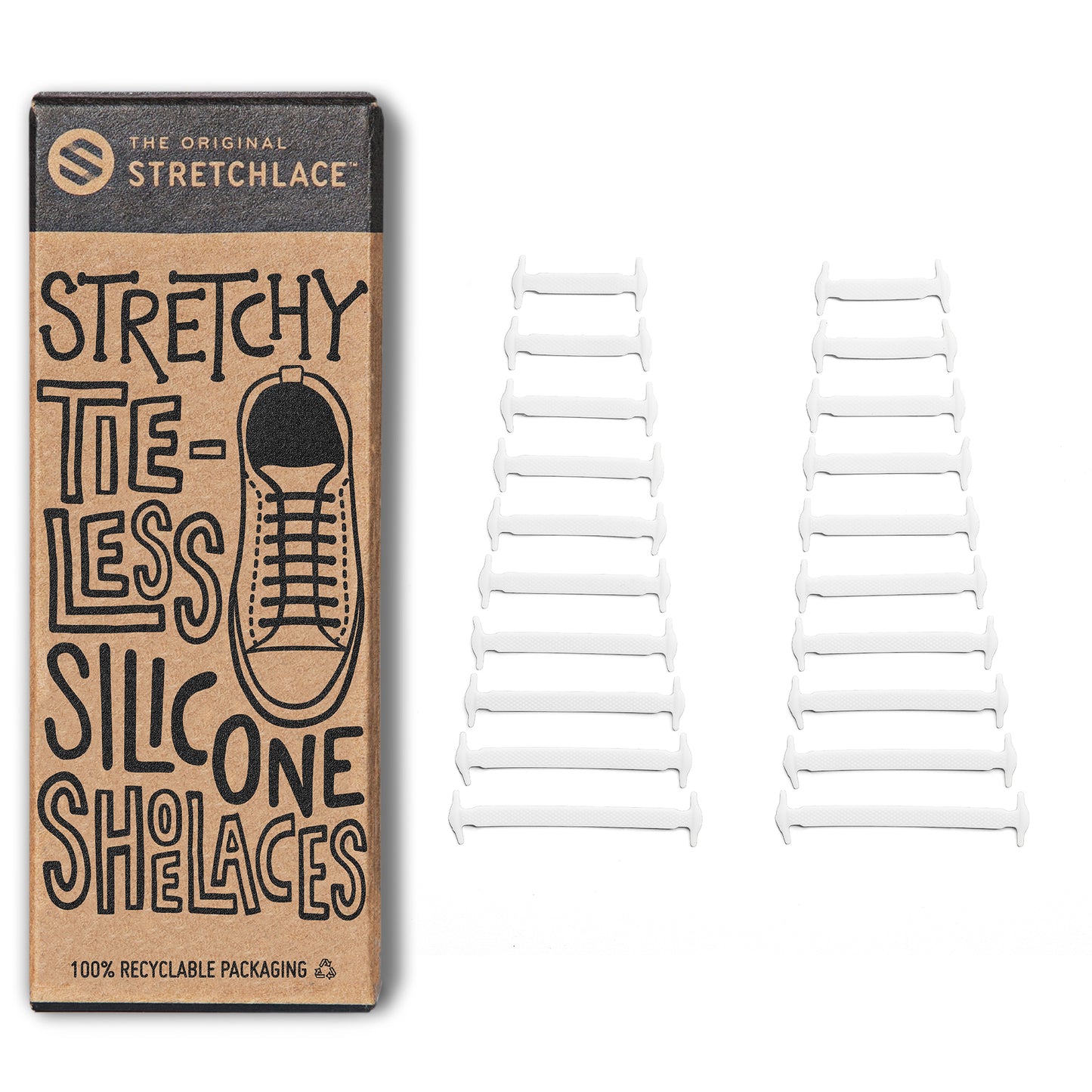 Black Stretchy Tieless Silicone Elastic Shoelaces | 20 Straps