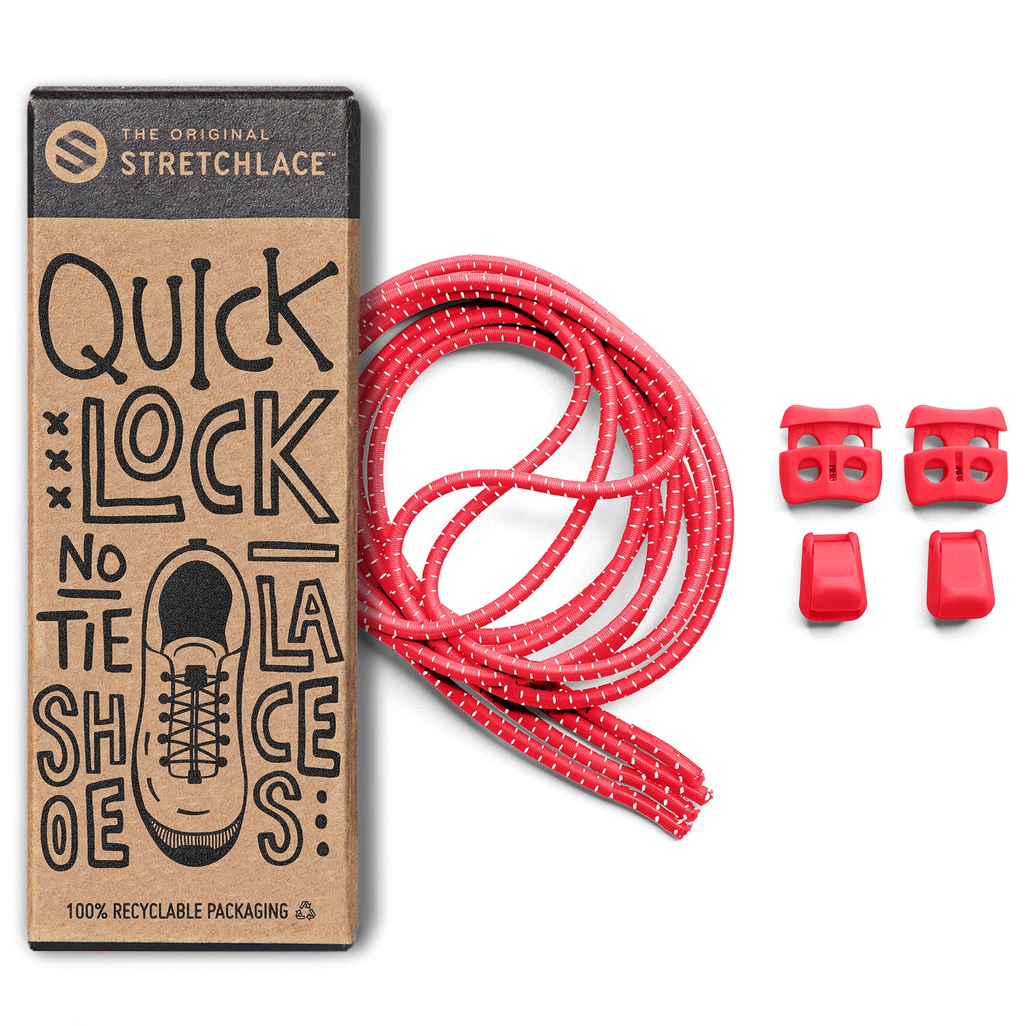 Red Quick Lock No Tie Elastic Shoelaces