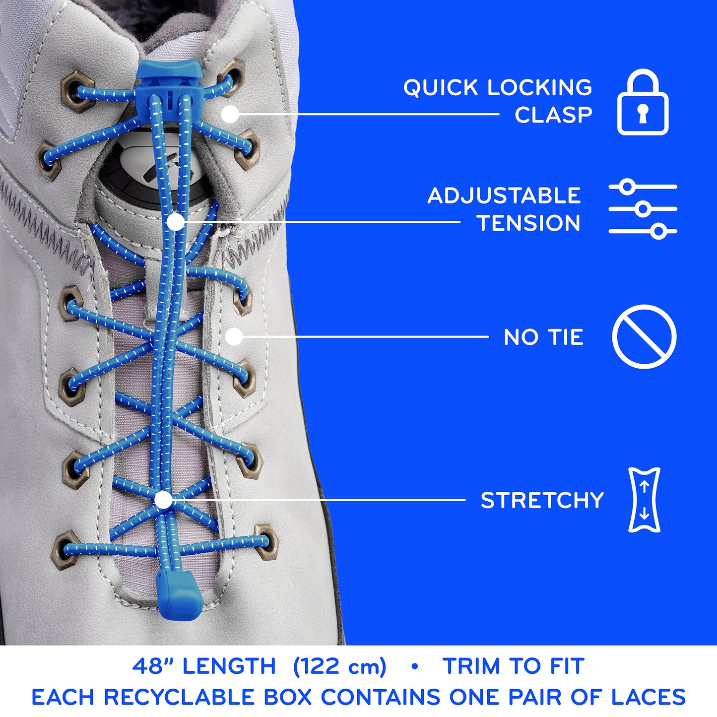 Blue Quick Lock No Tie Elastic Shoelaces