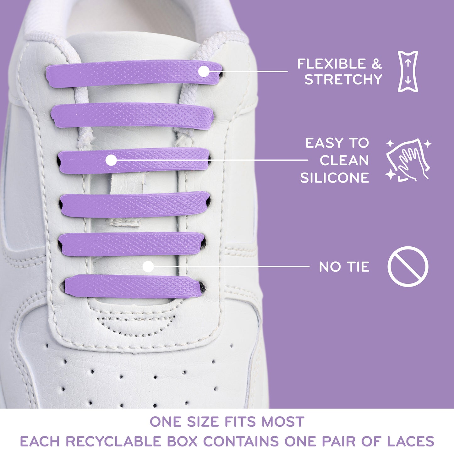 Purple Stretchy Tieless Silicone Elastic Shoelaces | 16 Straps