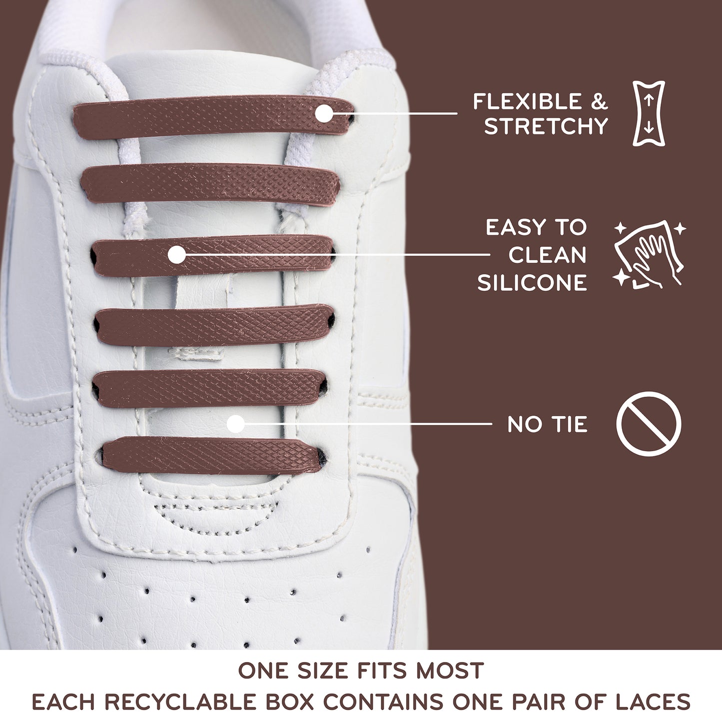 Brown Stretchy Tieless Silicone Elastic Shoelaces | 20 Straps