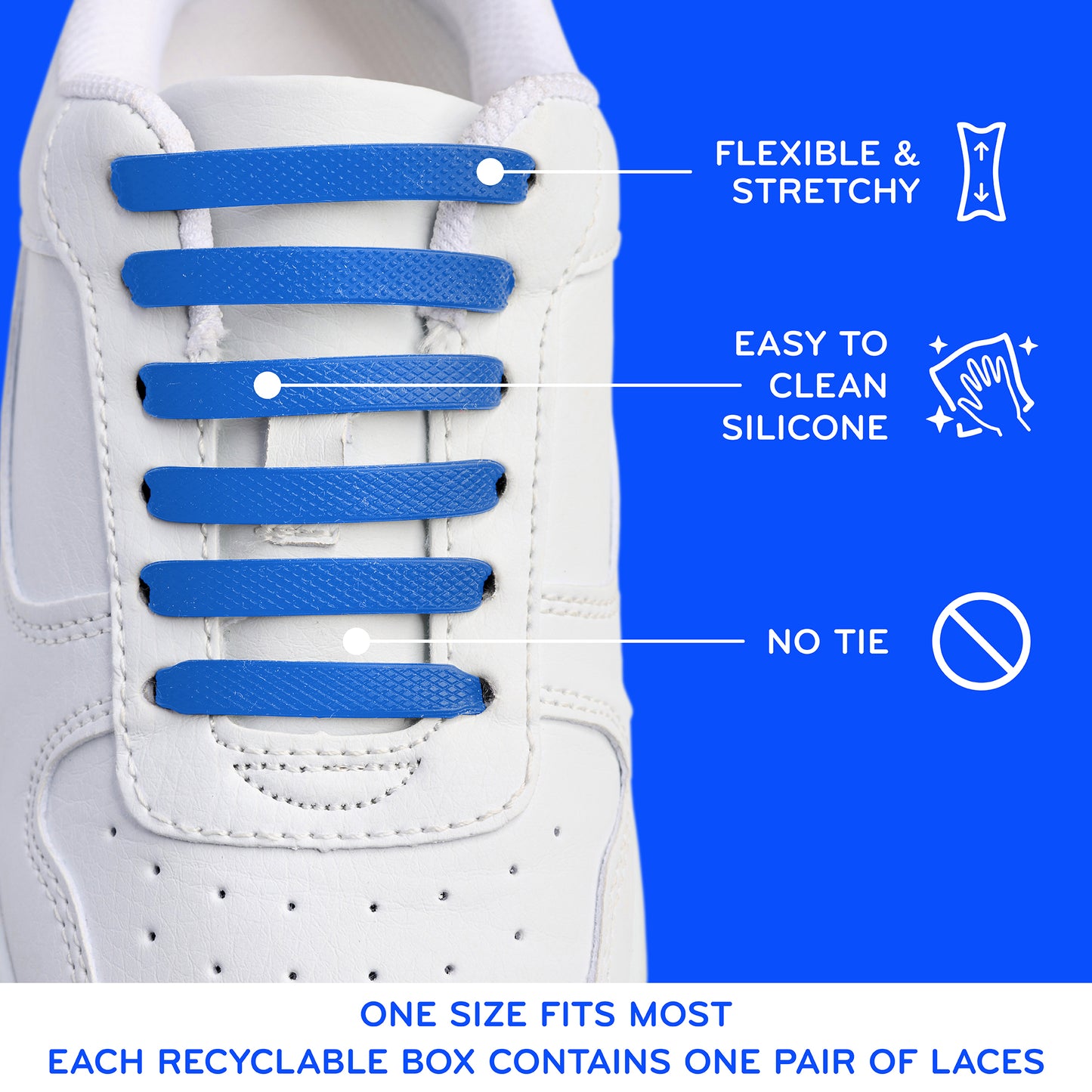 Blue Stretchy Tieless Silicone Elastic Shoelaces | 20 Straps