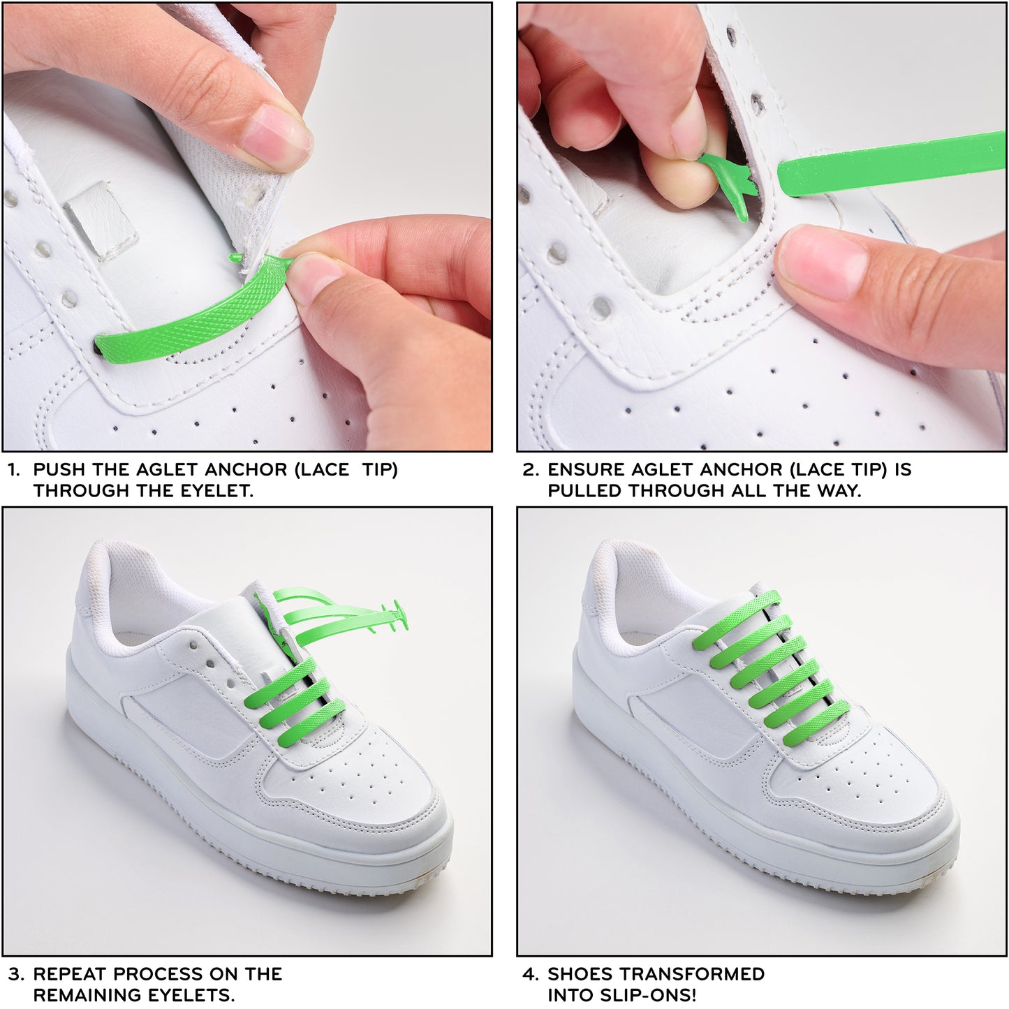 Green Stretchy Tieless Silicone Elastic Shoelaces | 16 Straps