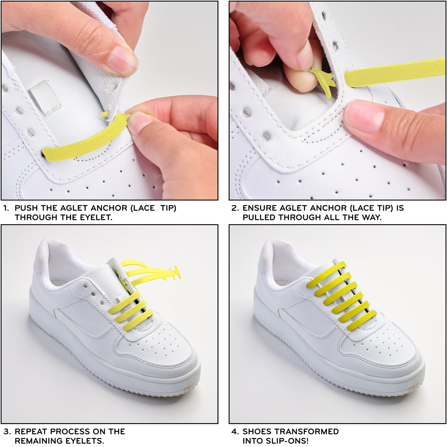 Yellow Stretchy Tieless Silicone Elastic Shoelaces | 16 Straps