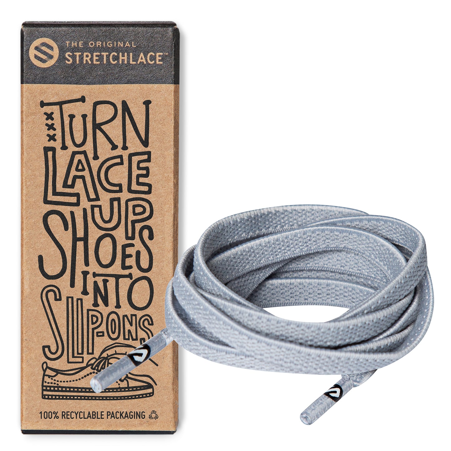 Light Grey Flat Elastic Stretch Shoe Laces