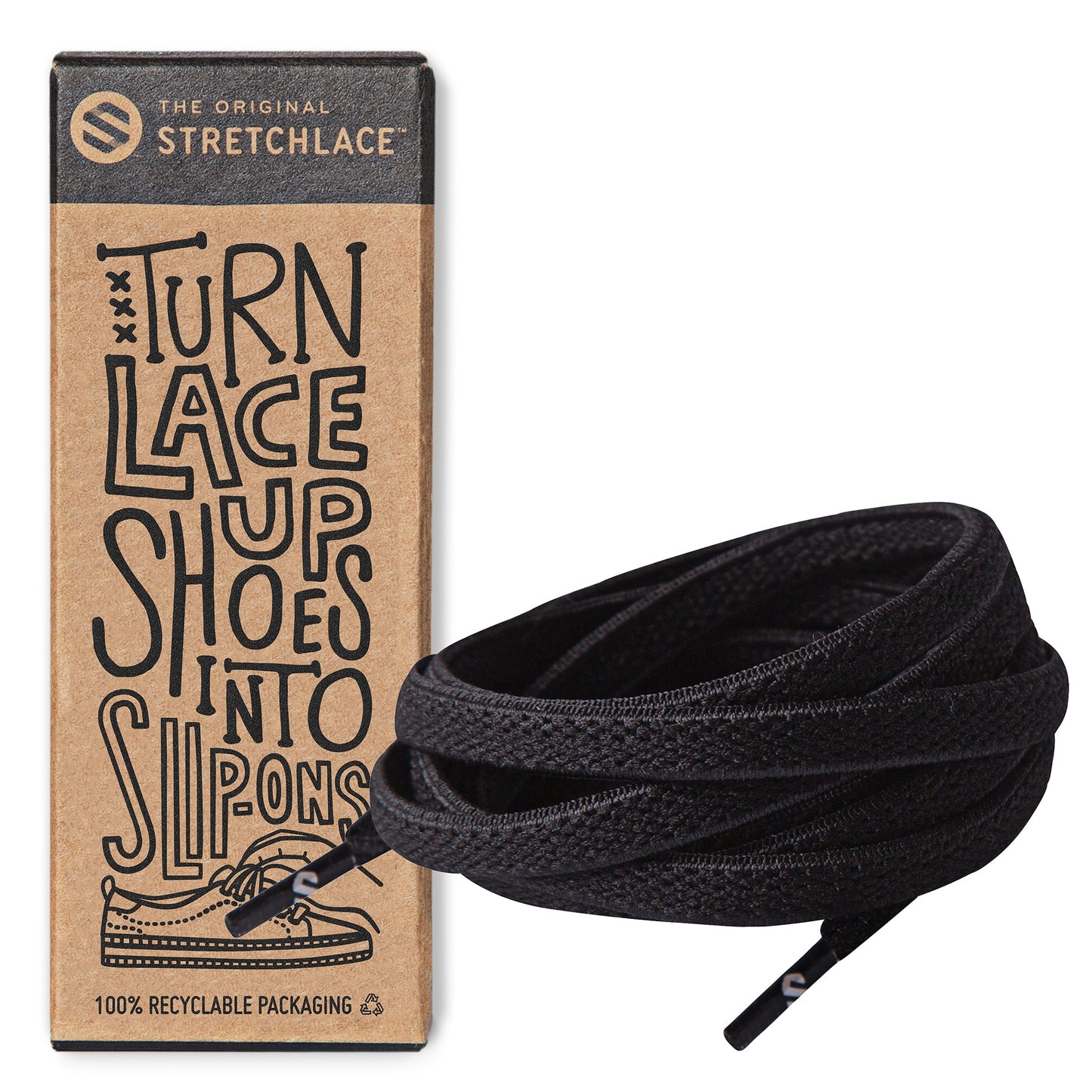 Black Flat No-Tie Elastic Shoelaces