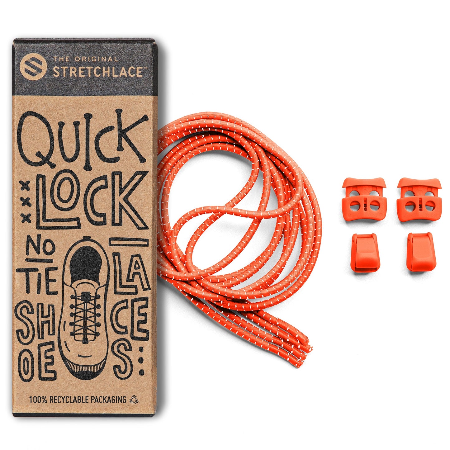 Orange Quick Lock No-Tie Elastic Shoelaces