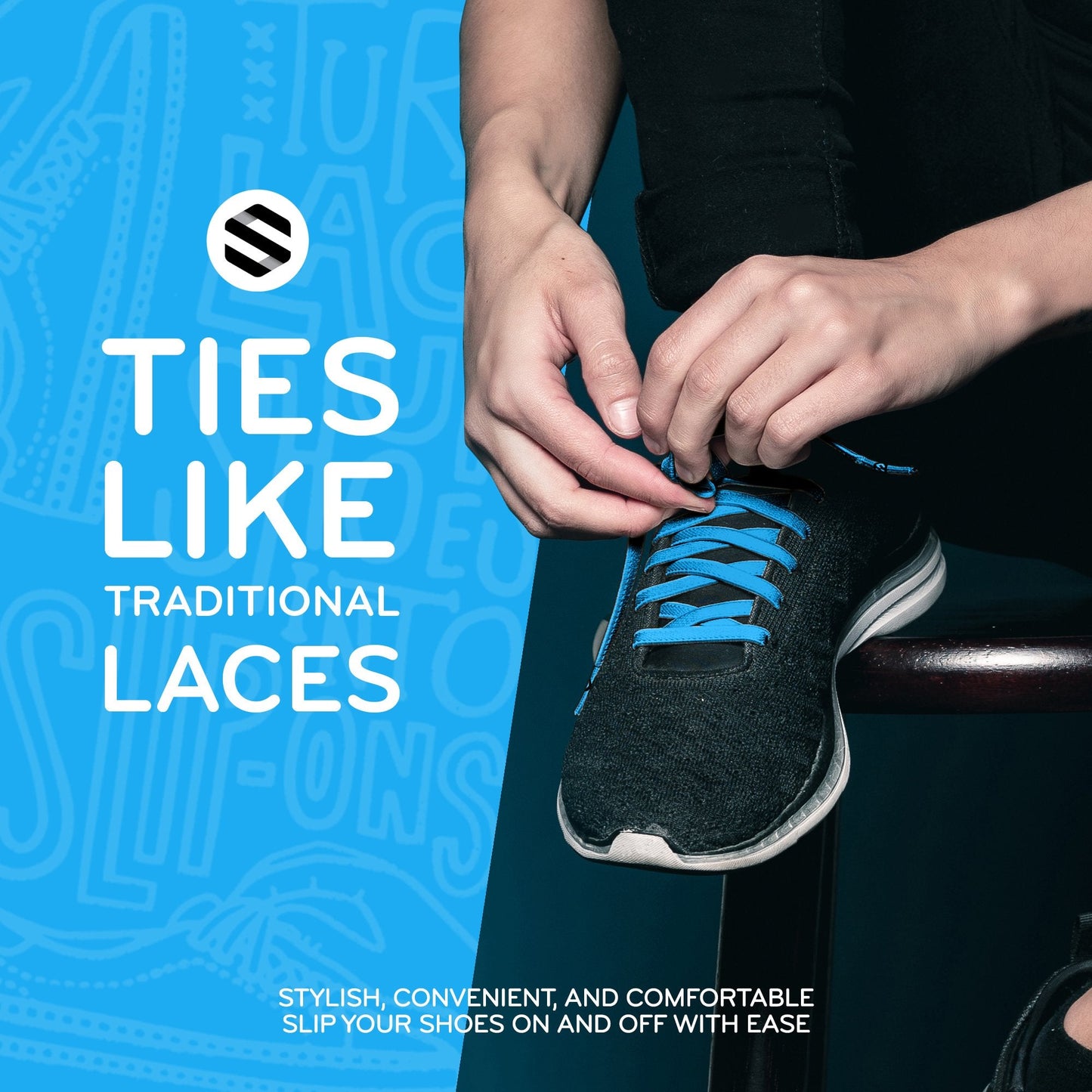 Neon Blue Flat No-Tie Elastic Shoelaces — view 3
