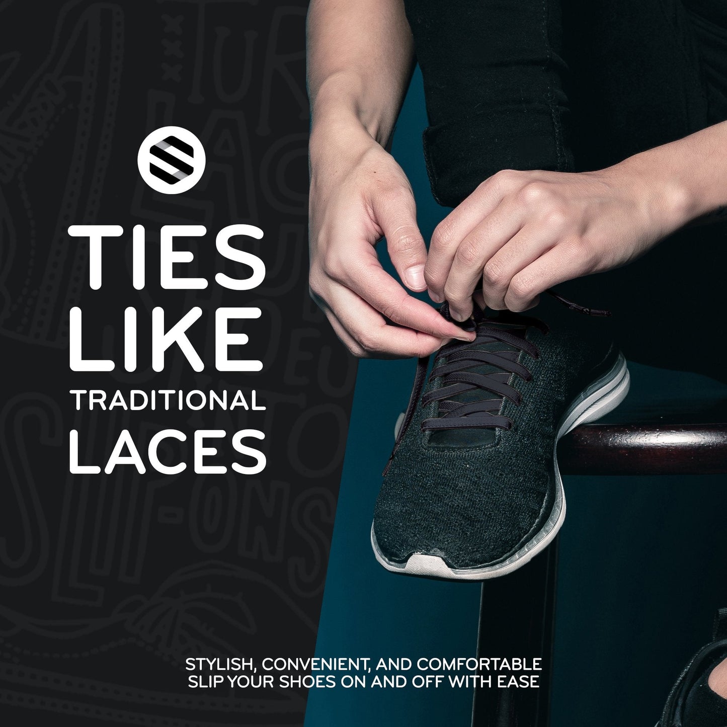 Black Flat No-Tie Elastic Shoelaces — view 3