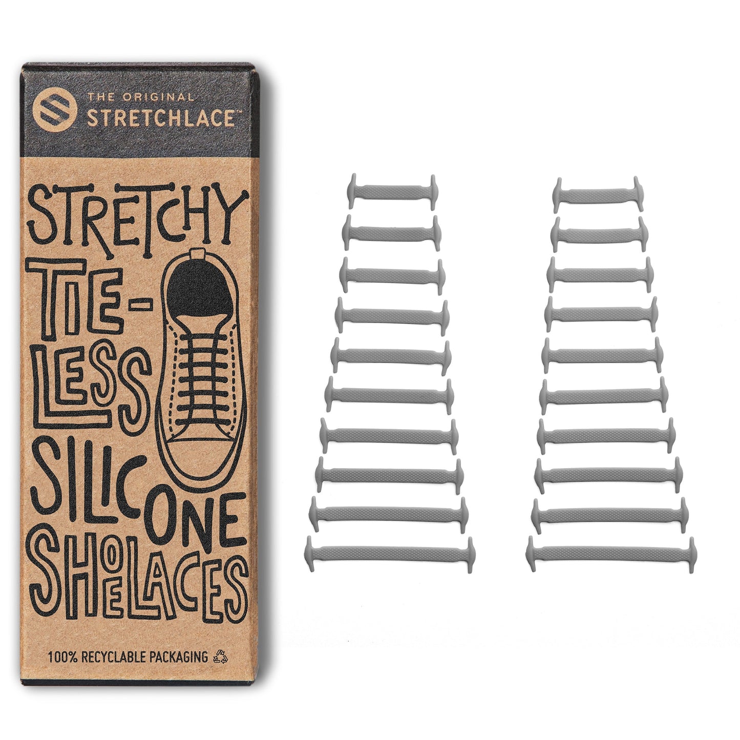 Grey Tieless Silicone No-Tie Shoelaces