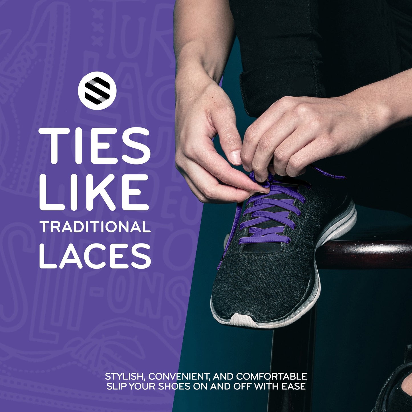 Purple Flat No-Tie Elastic Shoelaces — view 3