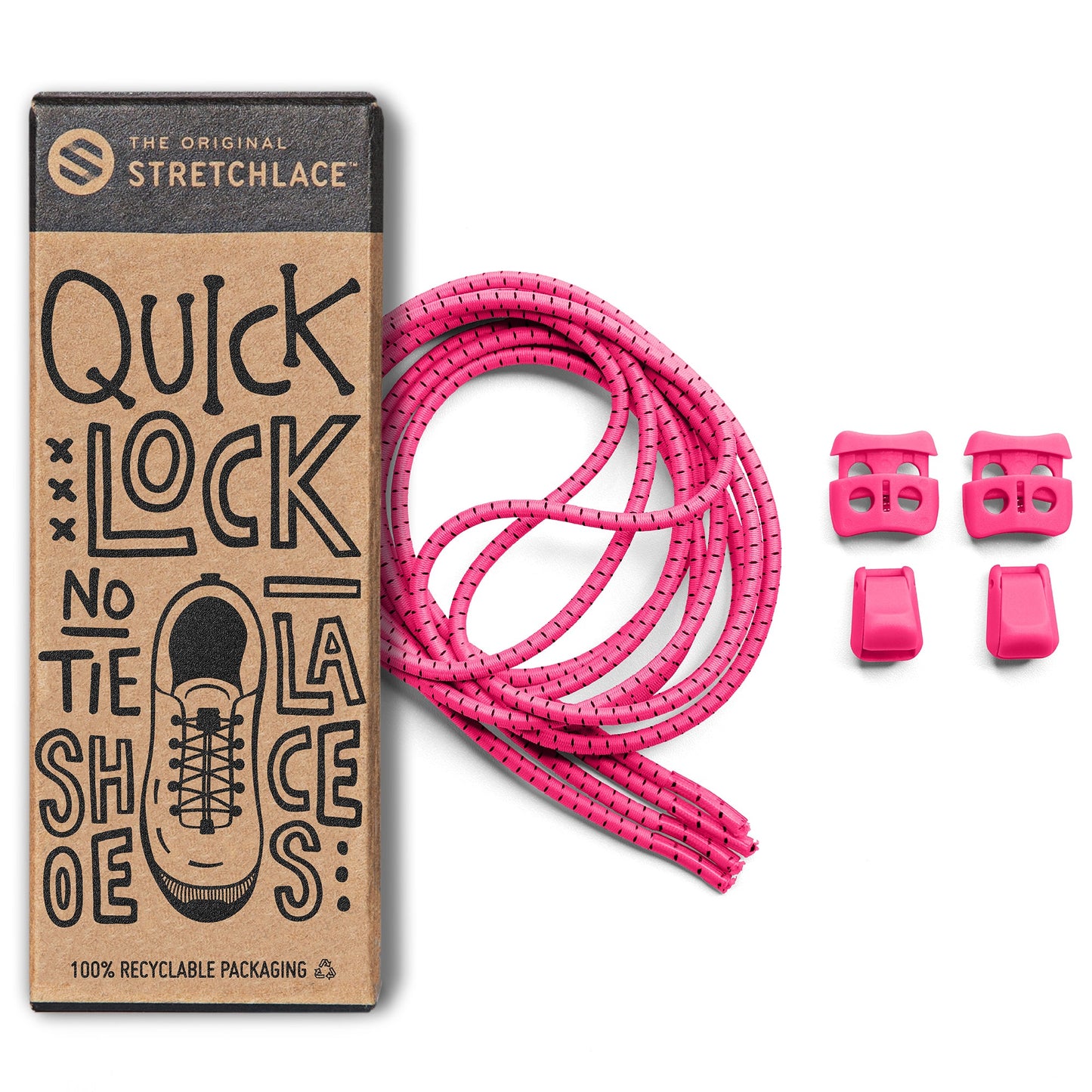 Pink Quick Lock No-Tie Elastic Shoelaces