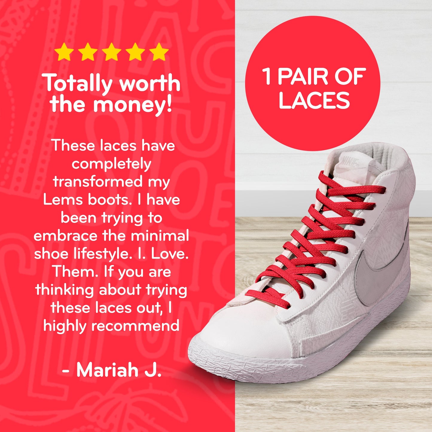Red Flat No-Tie Elastic Shoelaces — view 4