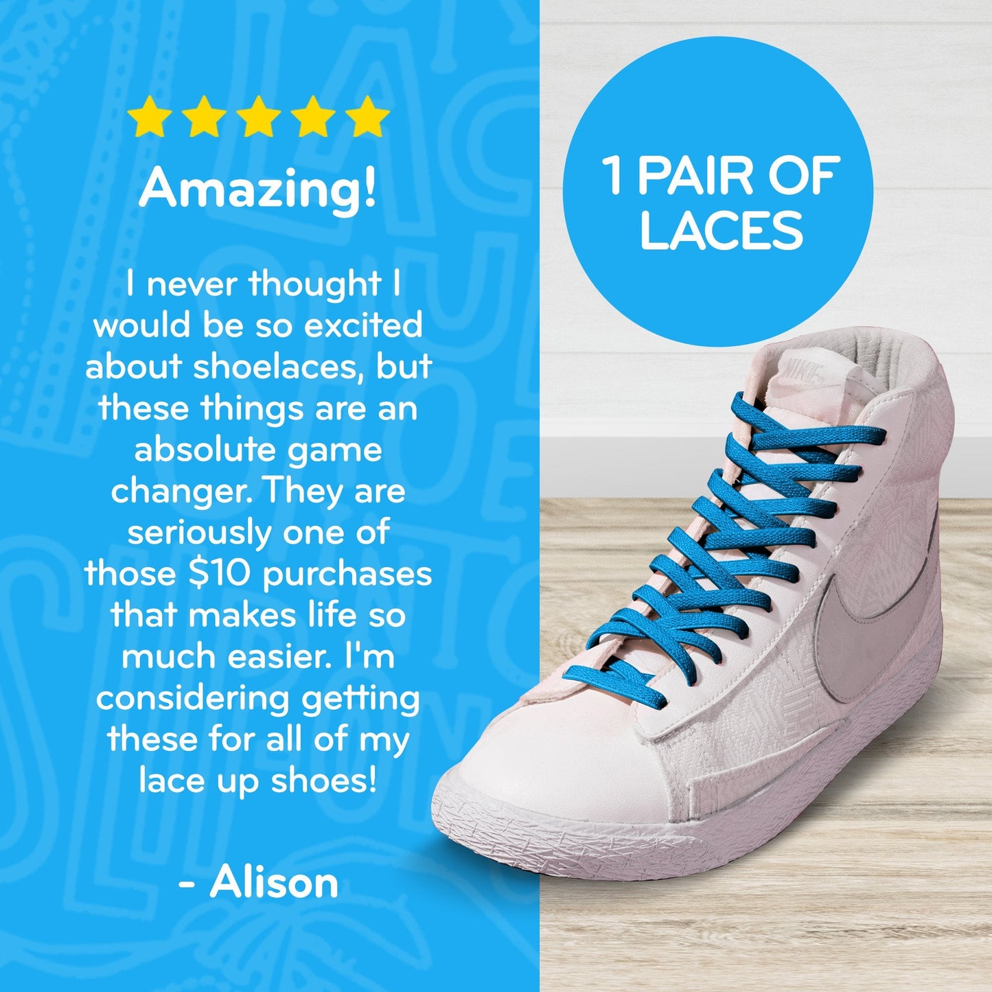 Neon Blue Flat No-Tie Elastic Shoelaces — view 4