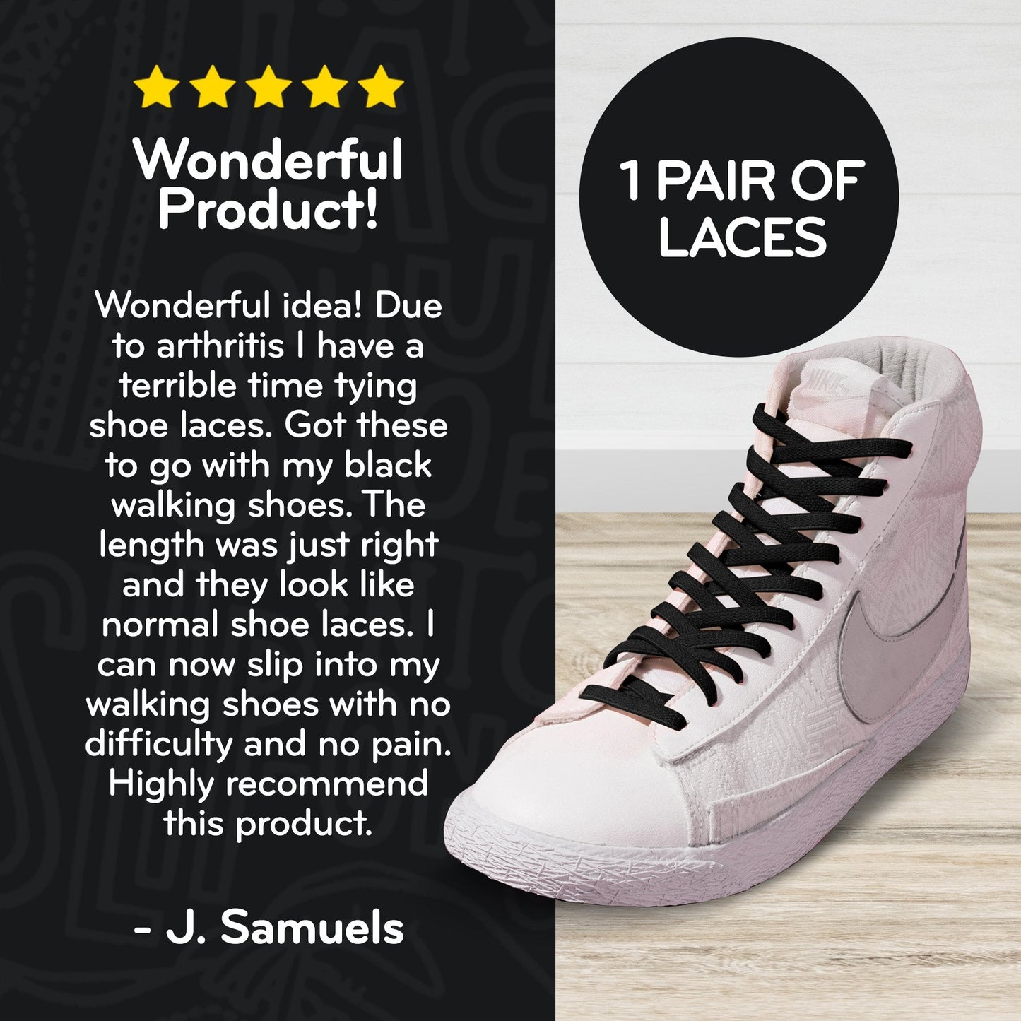 Black Flat No-Tie Elastic Shoelaces — view 4
