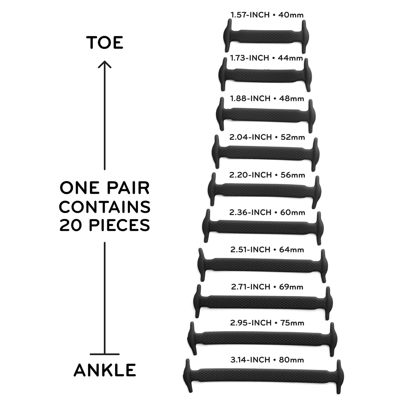 Black Tieless Silicone No-Tie Shoelaces — view 3
