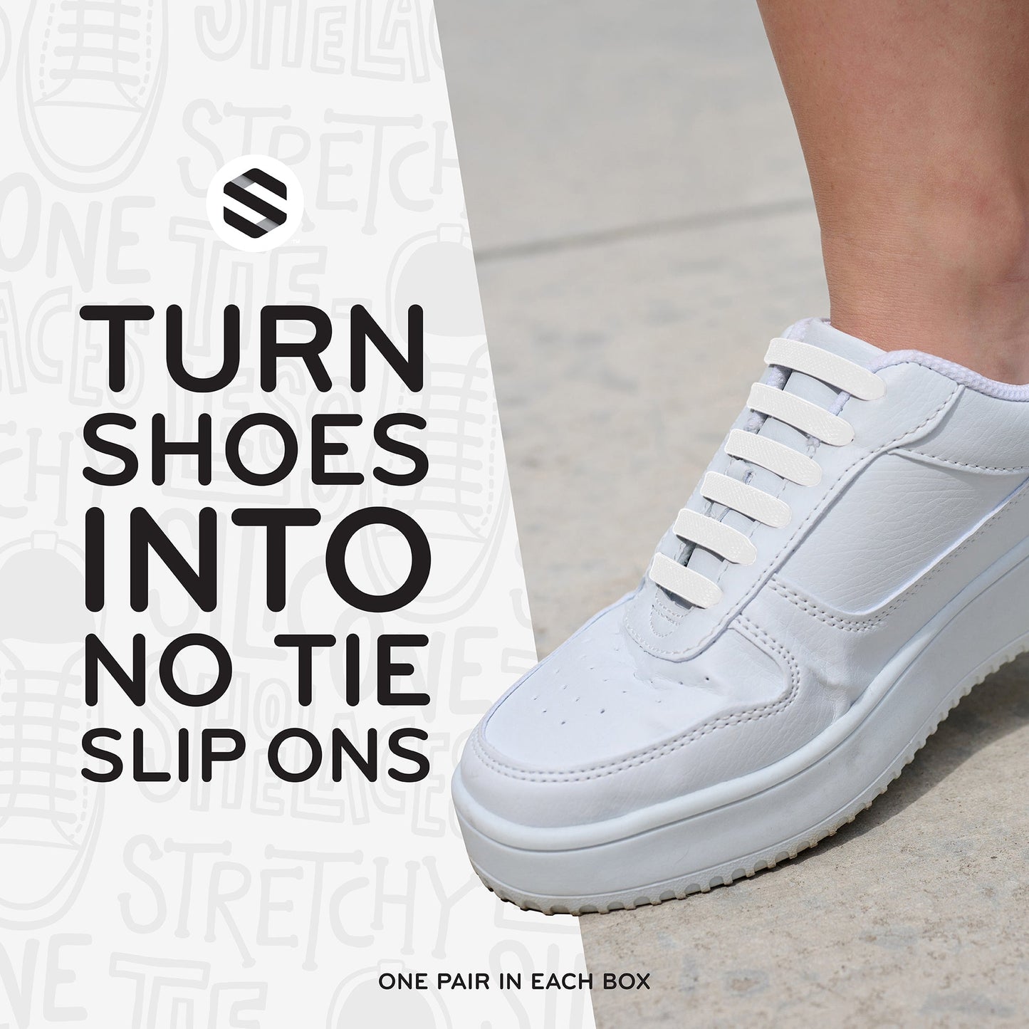 White Tieless Silicone No-Tie Shoelaces — view 4