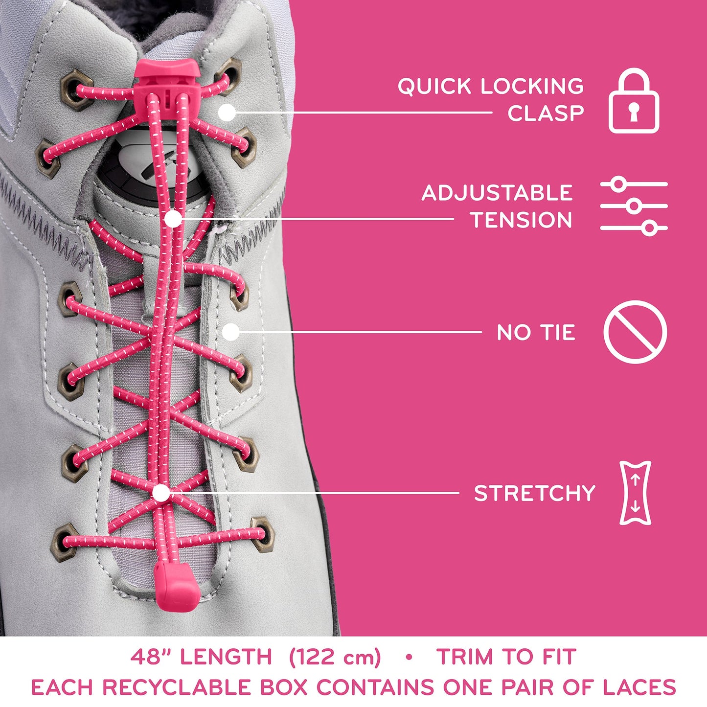 Pink Quick Lock No-Tie Elastic Shoelaces — view 4