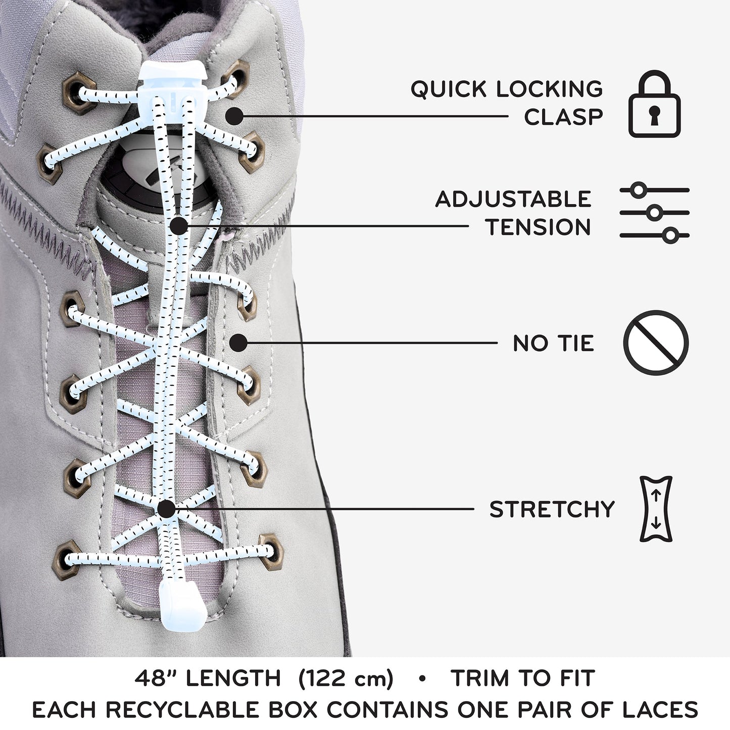 White Quick Lock No-Tie Elastic Shoelaces — view 4