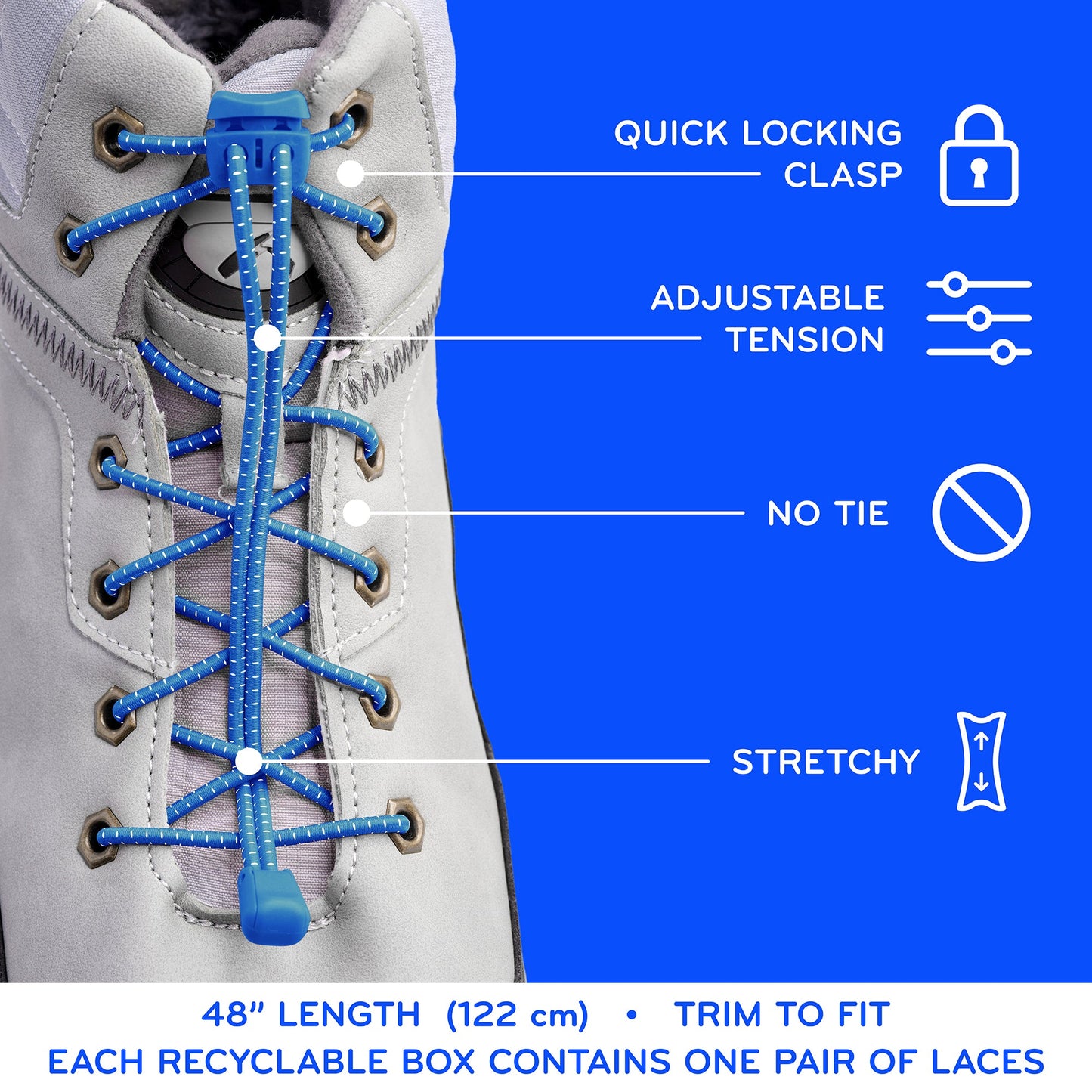 Blue Quick Lock No-Tie Elastic Shoelaces — view 4