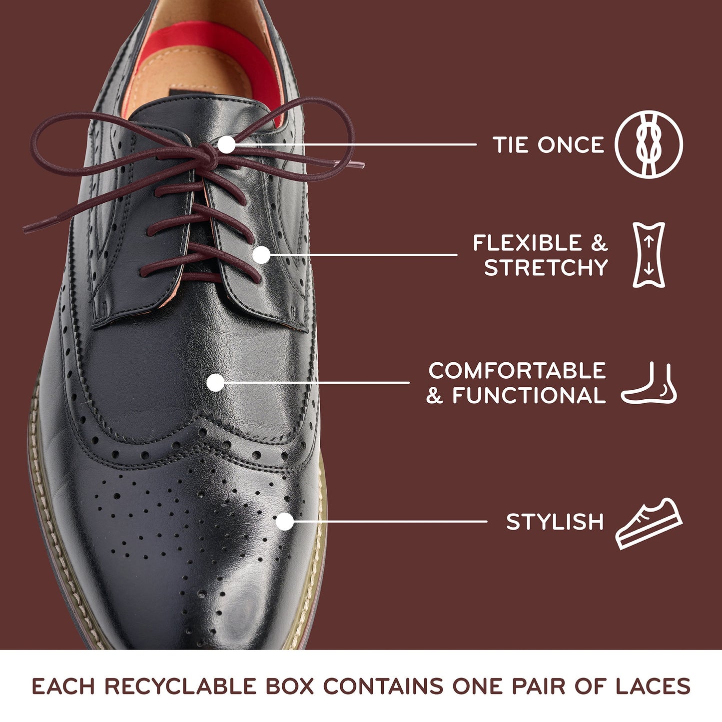 Dark Brown Dress No-Tie Elastic Shoelaces — view 4