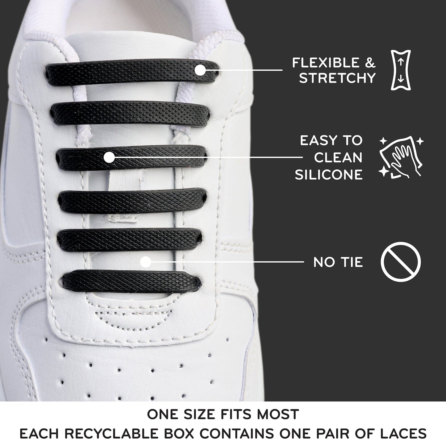 Black Tieless Silicone No-Tie Shoelaces — view 5