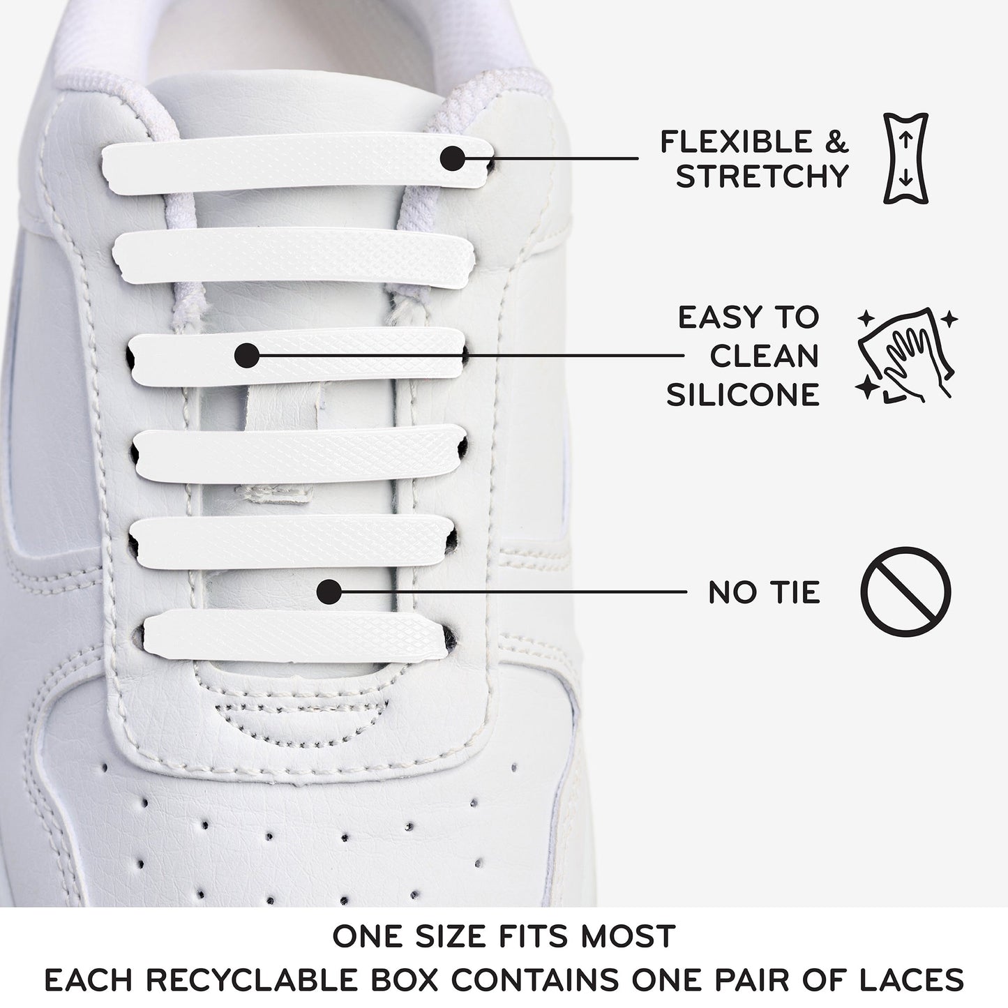 White Tieless Silicone No-Tie Shoelaces — view 5