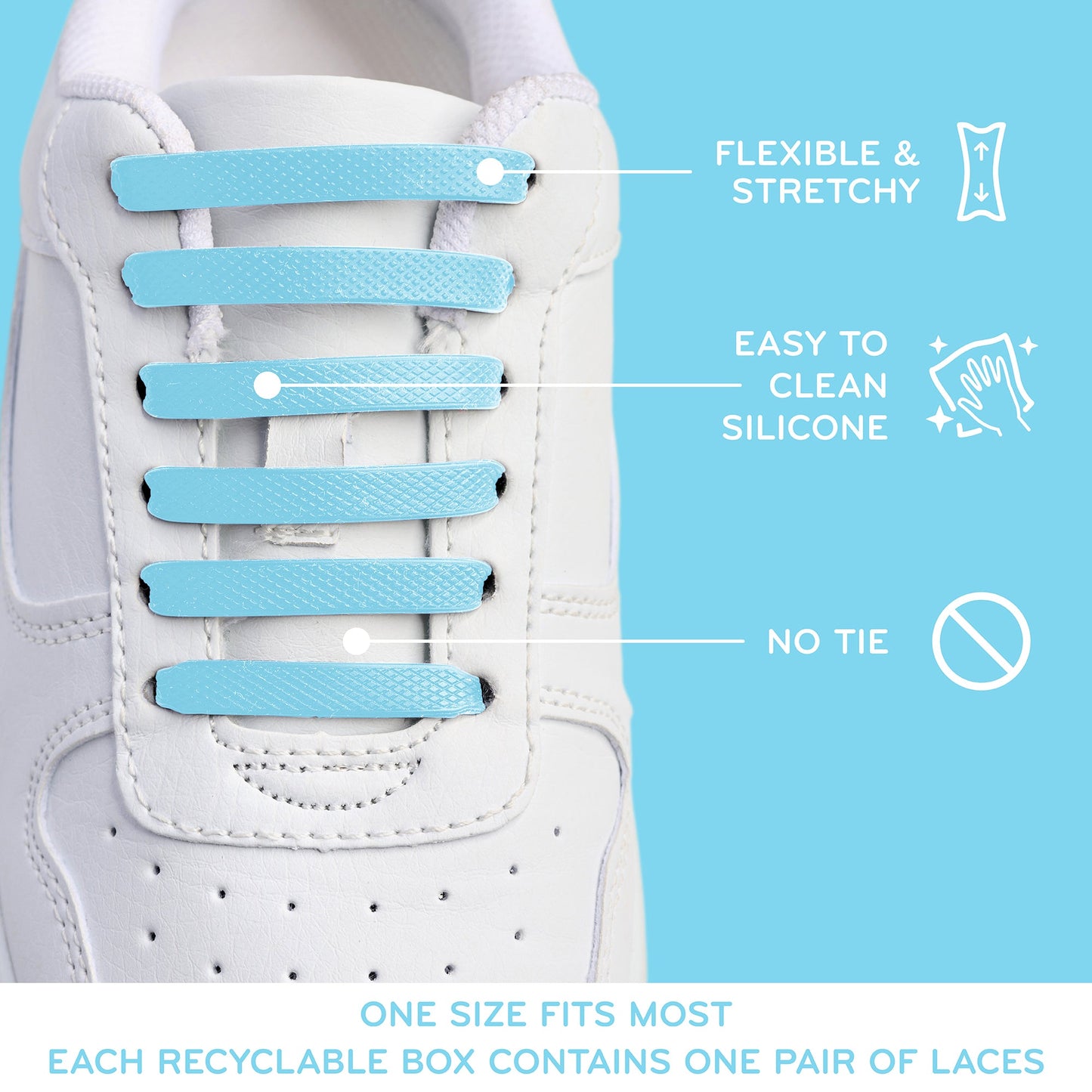 Light Blue Tieless Silicone No-Tie Shoelaces — view 5