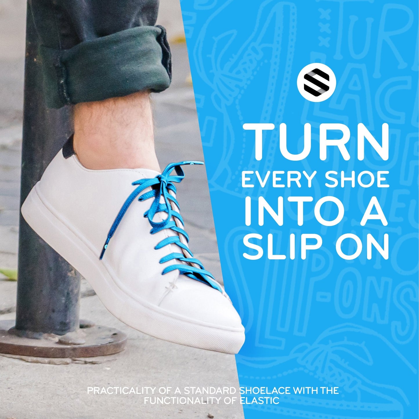 Neon Blue Flat No-Tie Elastic Shoelaces — view 7