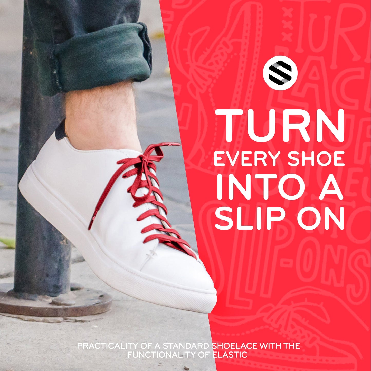 Red Flat No-Tie Elastic Shoelaces — view 7