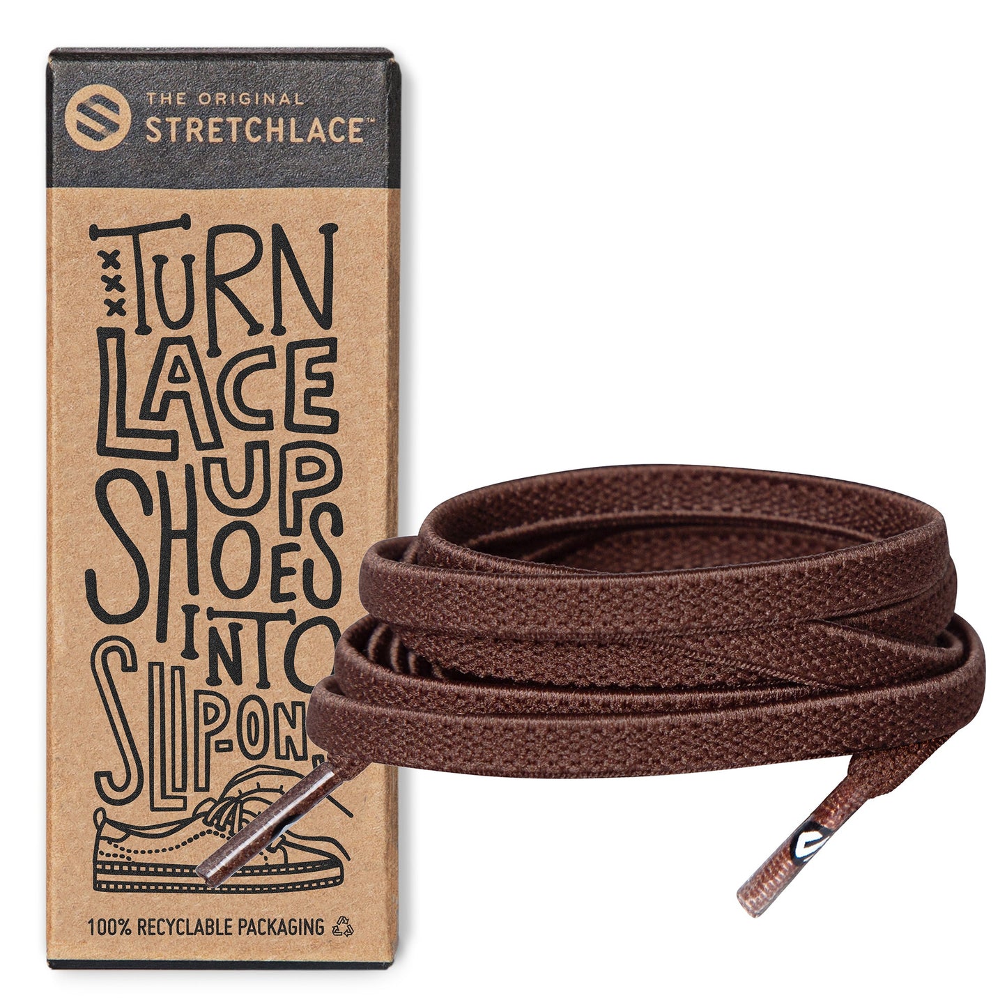 Brown Flat No-Tie Elastic Shoelaces