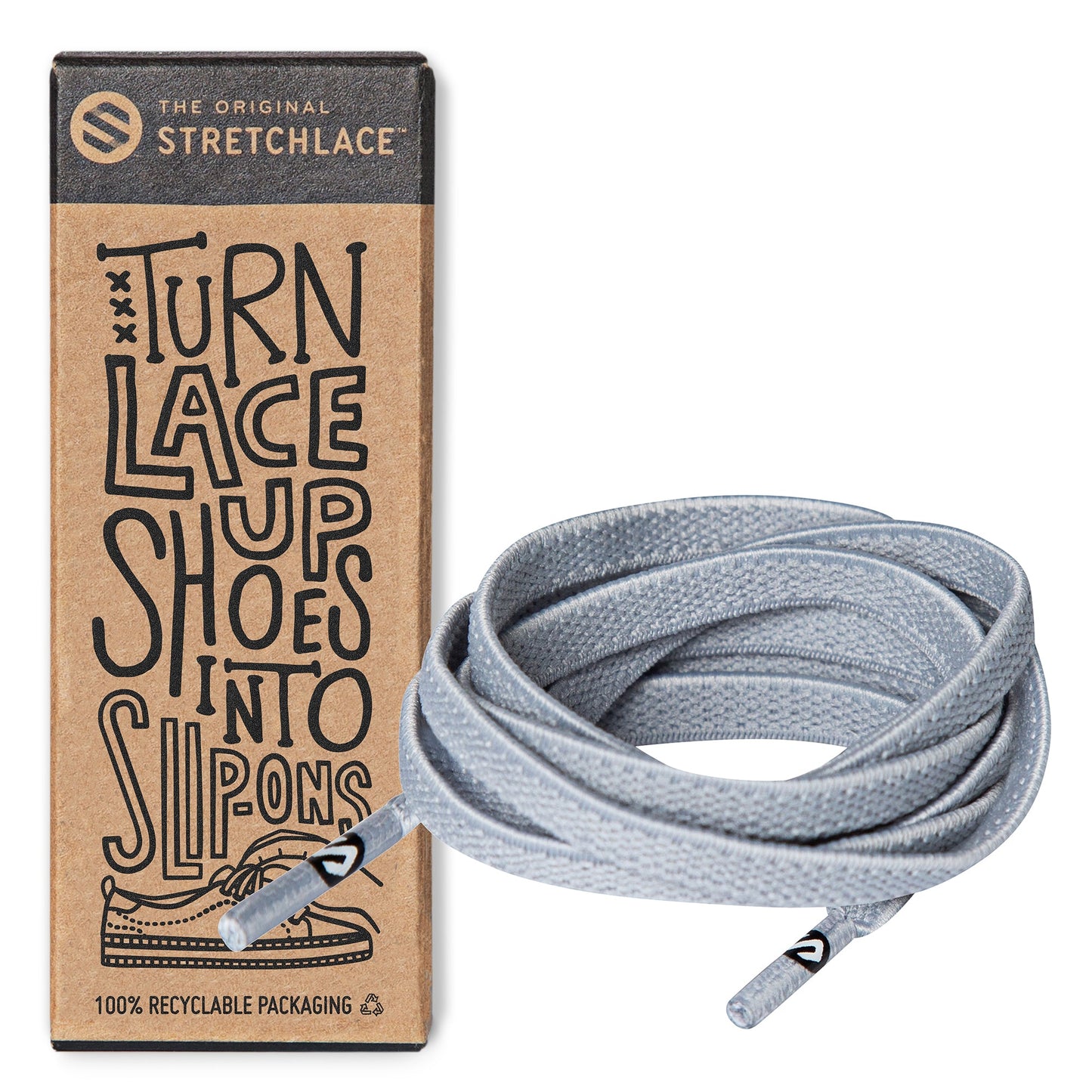Light Grey Flat No-Tie Elastic Shoelaces