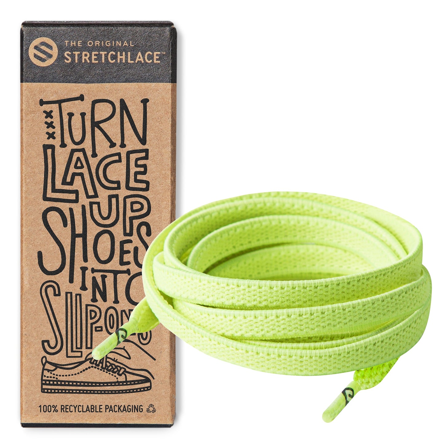 Neon Green Flat No-Tie Elastic Shoelaces
