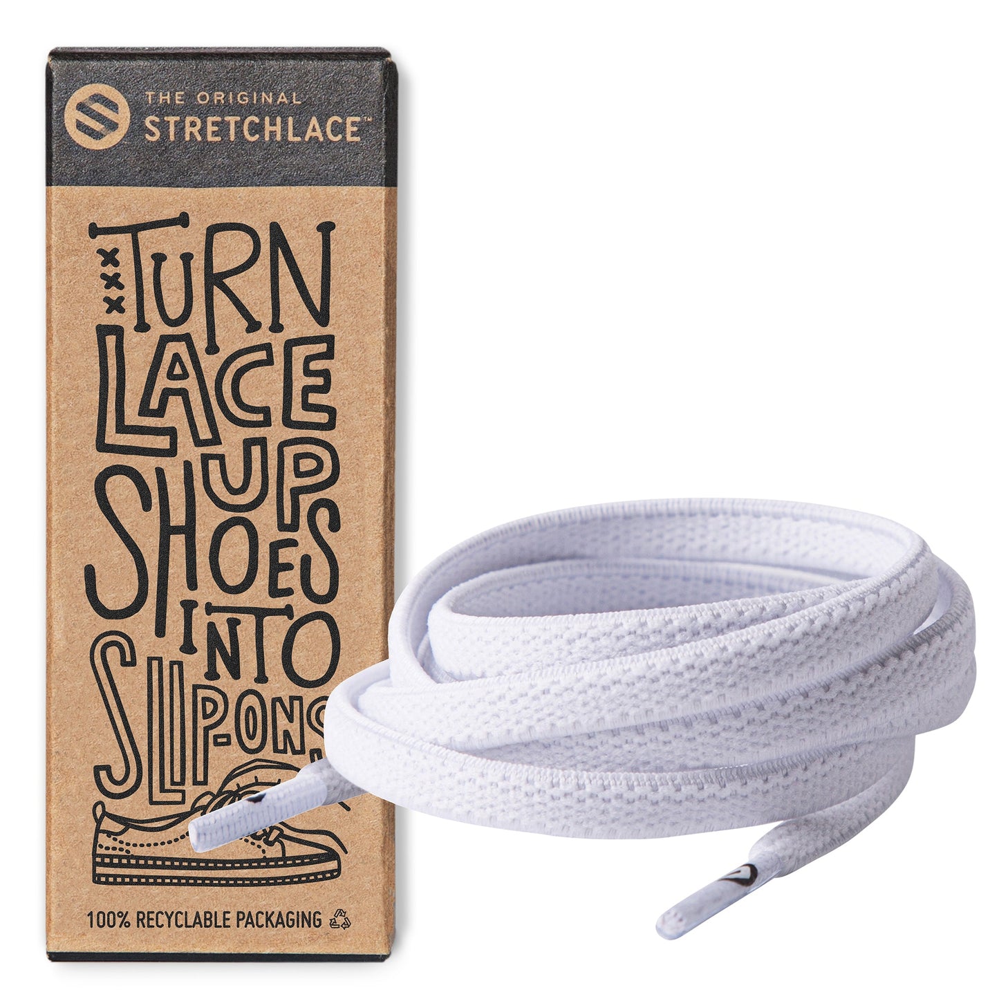 White Flat No-Tie Elastic Shoelaces