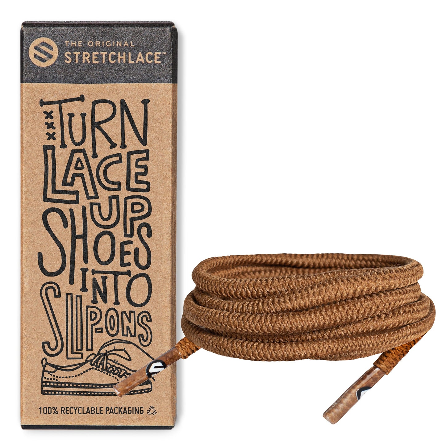 Light Brown Round No-Tie Elastic Shoelaces