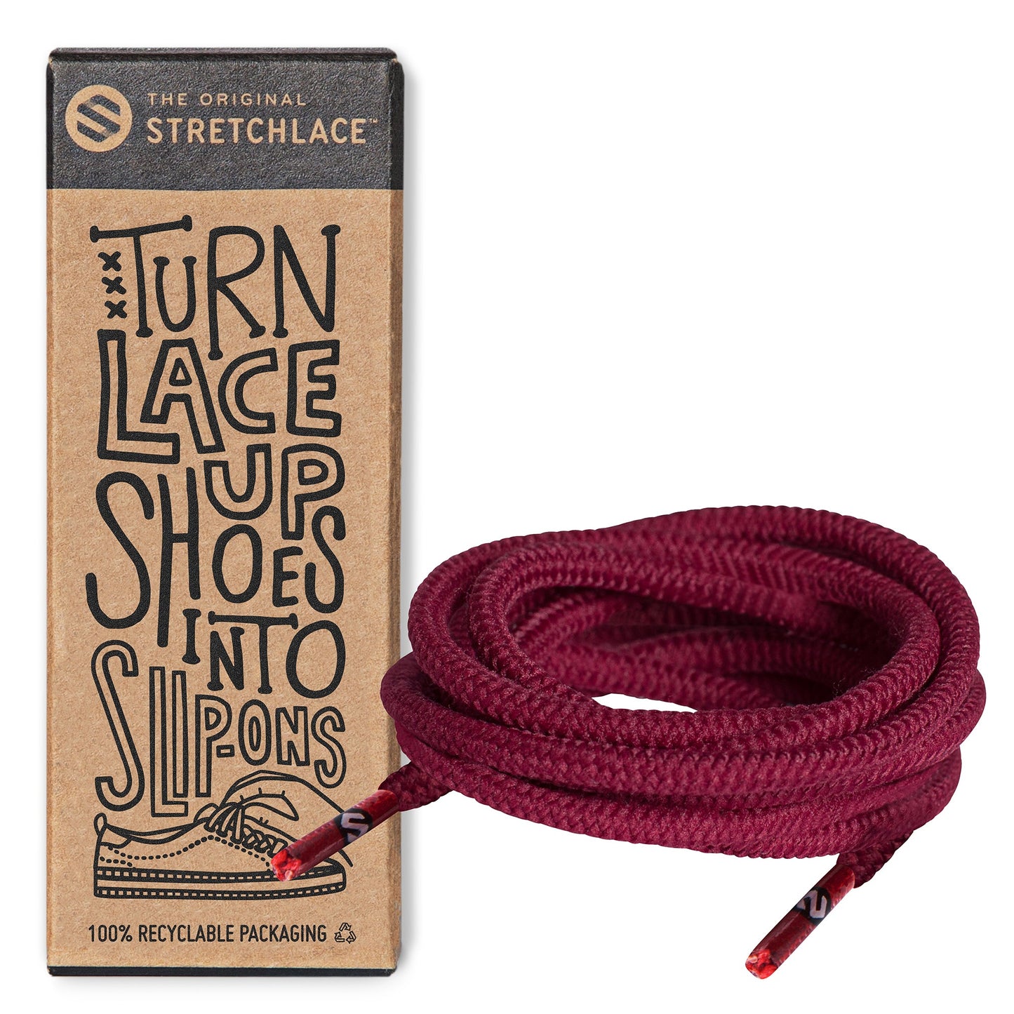 Dark Red Round No-Tie Elastic Shoelaces