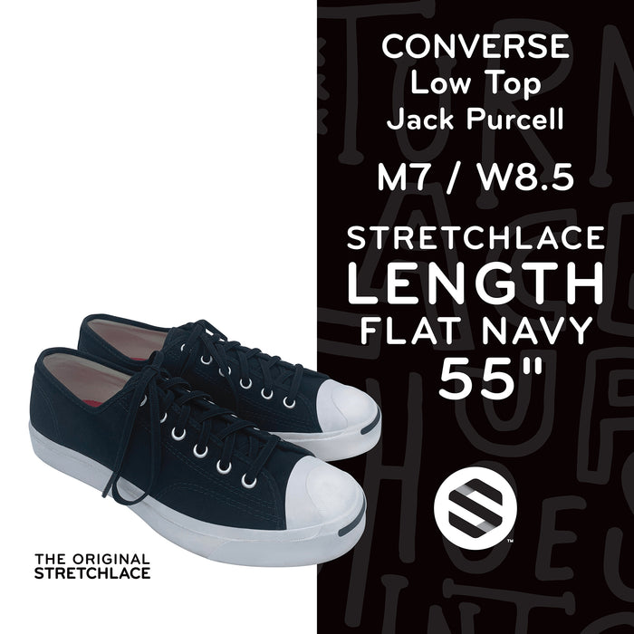 Converse Jack Purcell Canvas with 55 inch 4mm flat Stretchlace elastic shoelaces