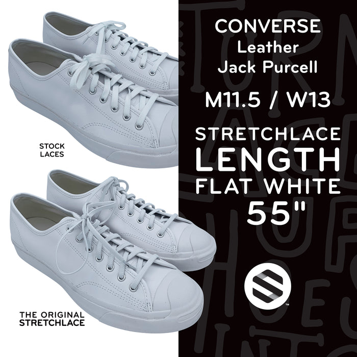 Converse Jack Purcell Ox 'Leather' with 55 inch 4mm flat Stretchlace elastic shoelaces