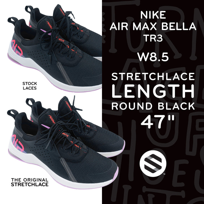 Nike Air Max Bella TR3 with 47 inch 4mm round Stretchlace elastic shoelaces