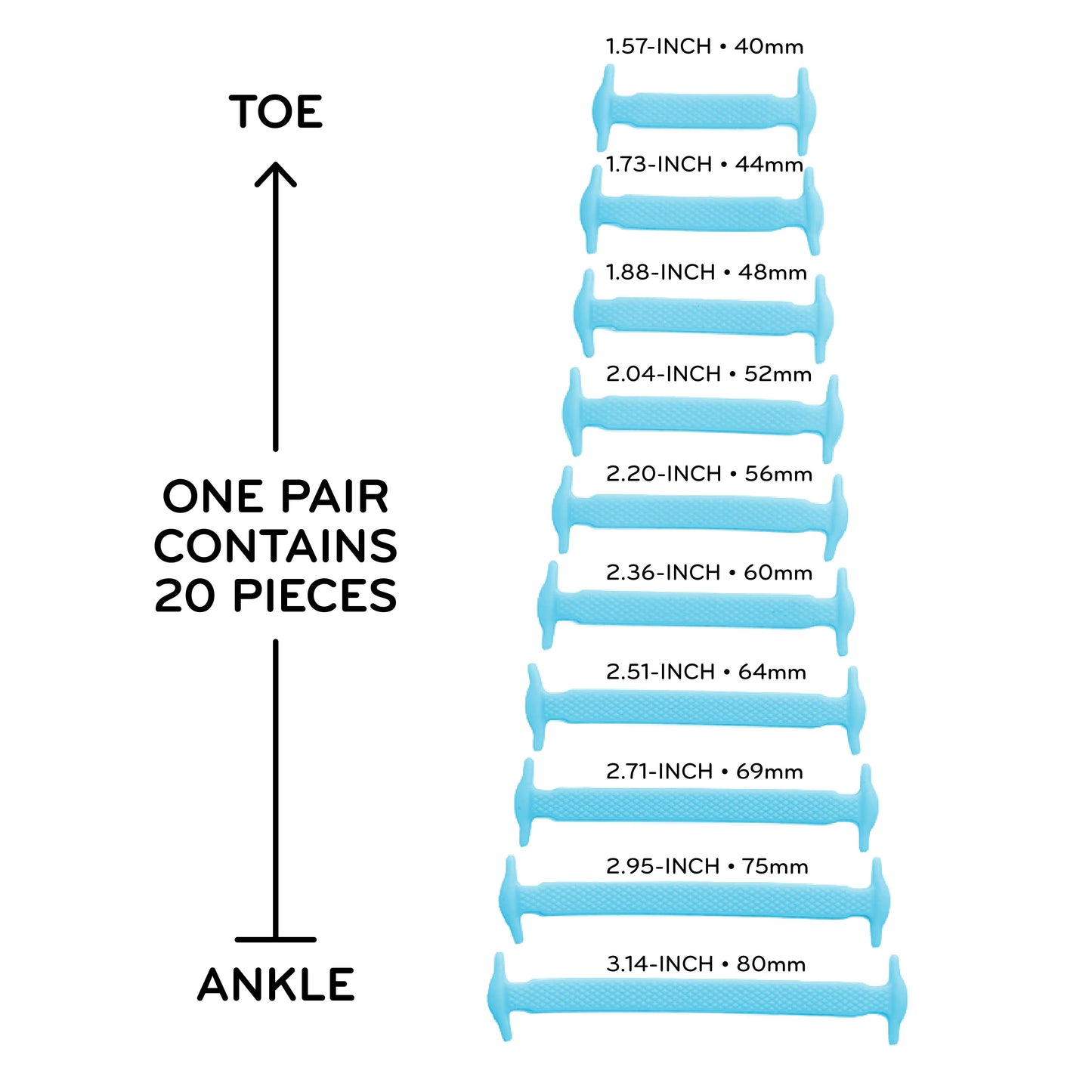 Light Blue Tieless Silicone No-Tie Shoelaces — view 3