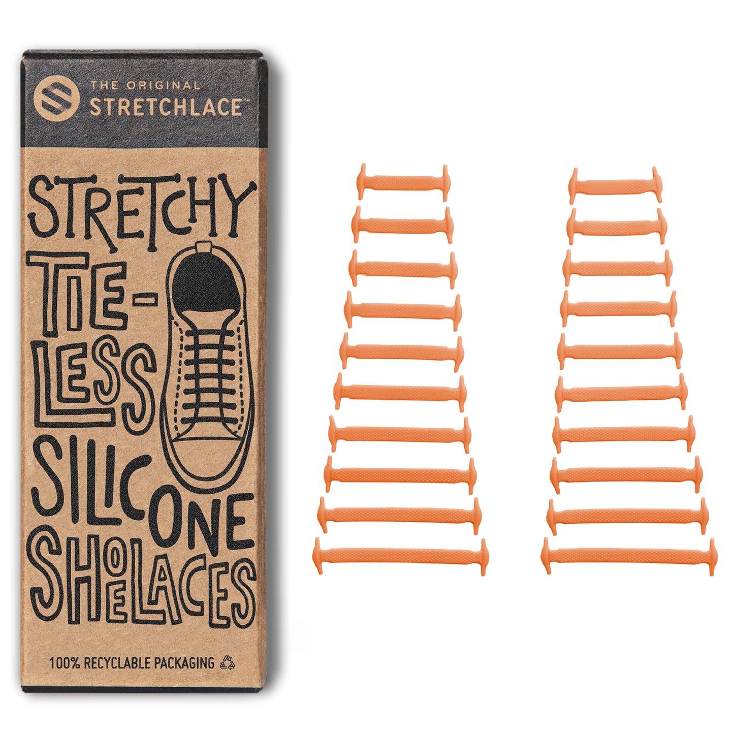 Orange Stretchy Tieless Silicone Elastic Shoelaces | 20 Straps