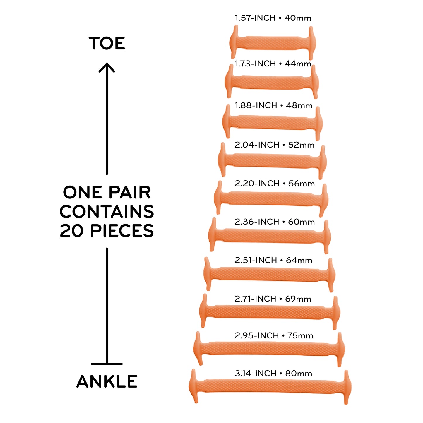 Orange Stretchy Tieless Silicone Elastic Shoelaces | 20 Straps